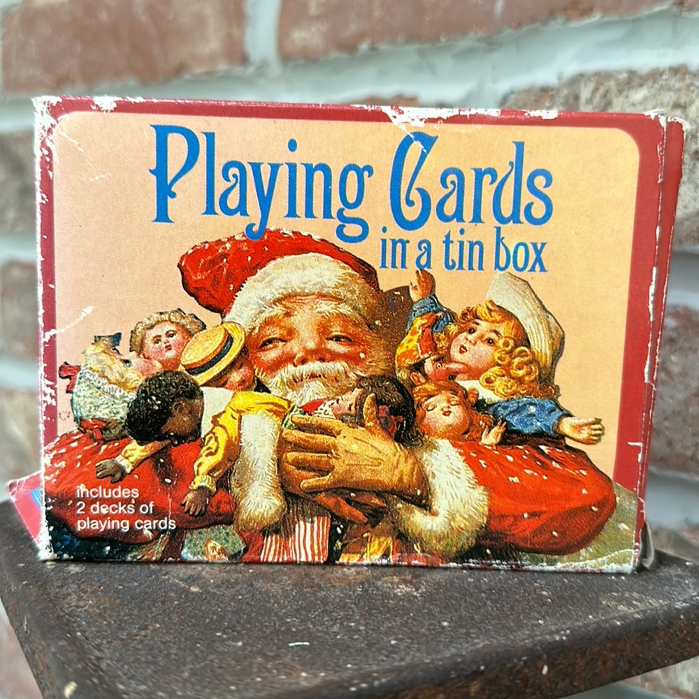 Vintage 1984 Santa Playing Cards In A Tin Box